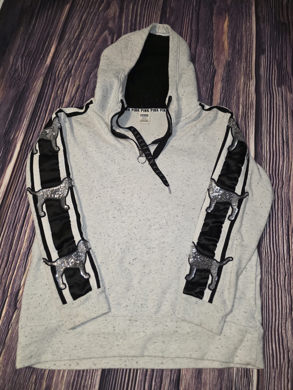 Victoria's Secret PINK Gray Speckled Hoodie with Black Trim